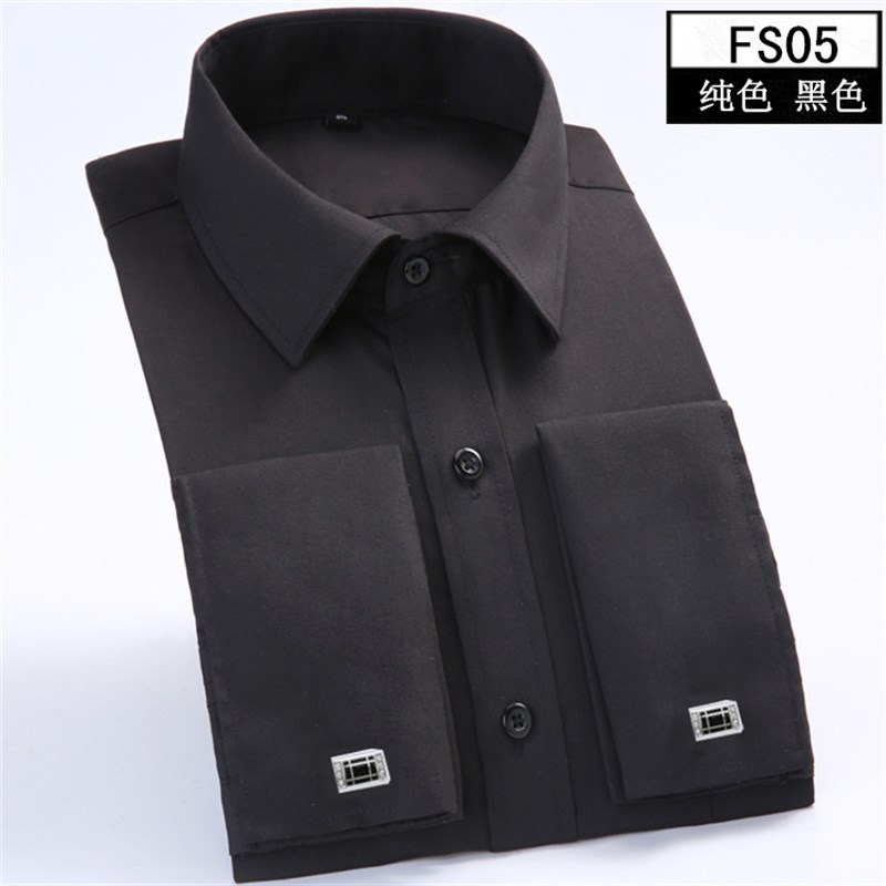 法式袖扣衬衫男士长袖中年修身商务免烫男装纯黄色衬衣加肥加大码