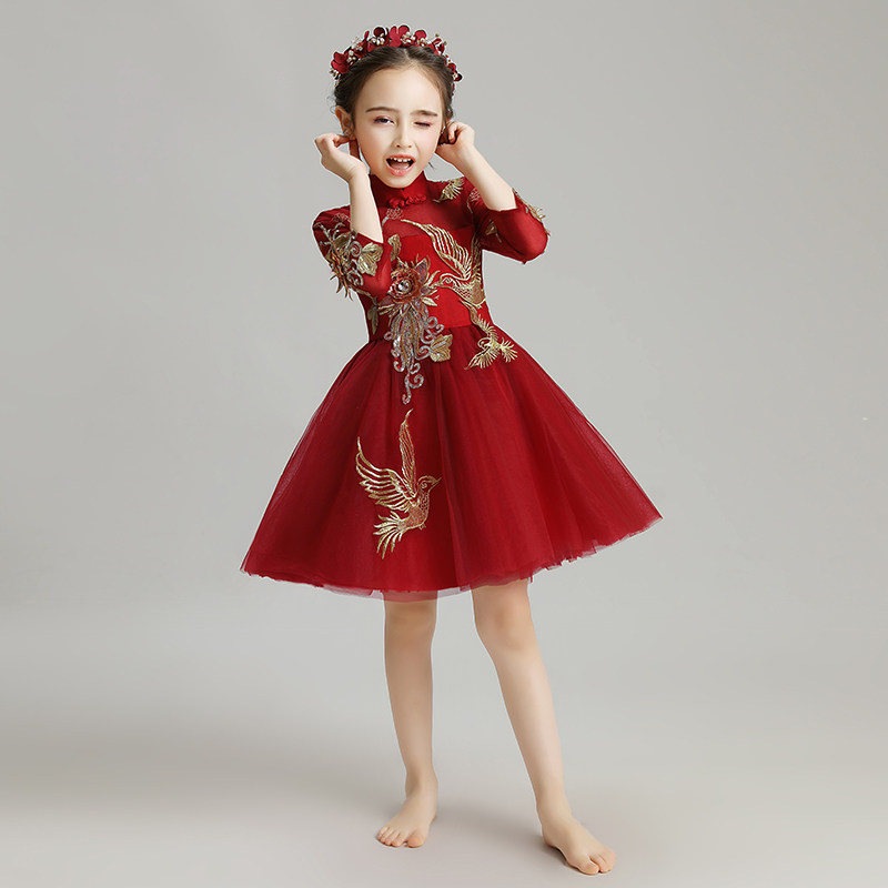 女童礼服公主裙儿童晚礼服女孩蓬蓬纱小主持人钢琴演出服长袖洋气