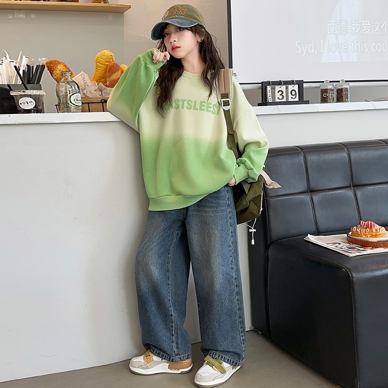 女童秋装休闲卫衣套装2024新款洋气女大童春秋款打底衫儿童牛仔裤
