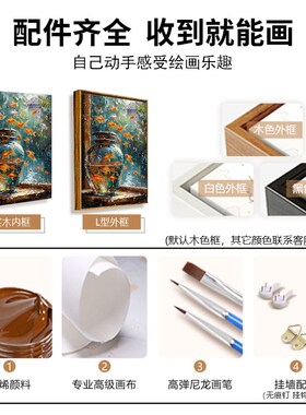 莫奈雨中金鱼高级感数字油画diy填充涂色手工绘治愈油彩画装饰画