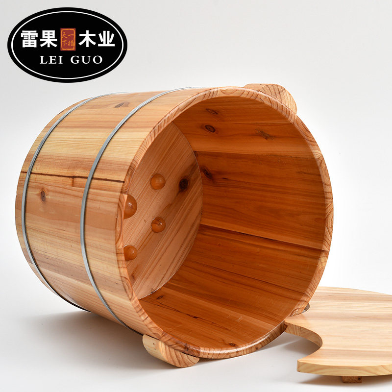 雷果木业足浴桶洗脚桶木桶木质洗脚盆泡脚足疗桶高30cm送盖包邮