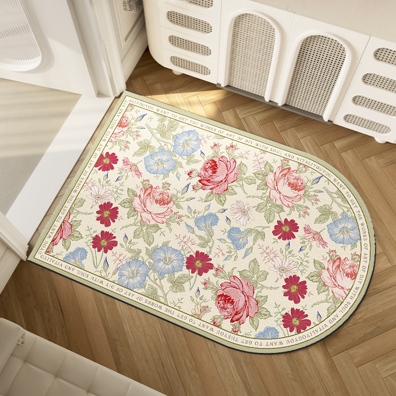 粉色花朵地垫入户门垫美式高级感进门门口脚垫pvc免洗裁剪地毯