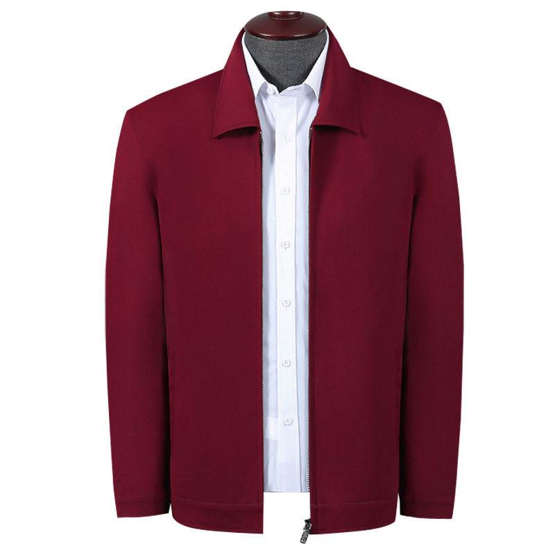 男装秋装中年男本命年大红色夹克爸爸中老年老人酒红色老年人外套