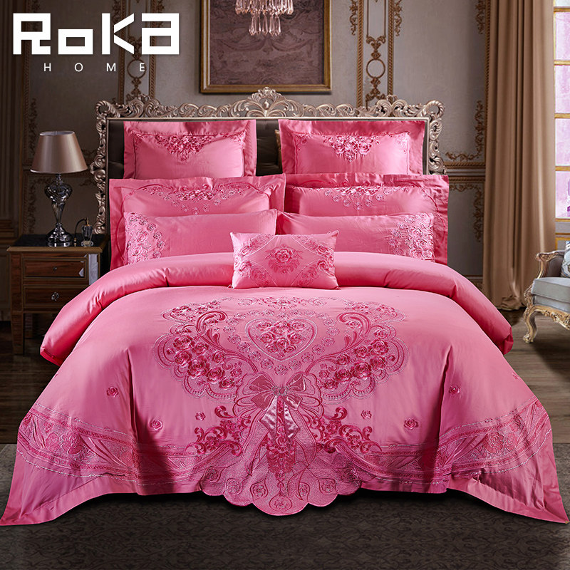 婚庆四件套粉色蕾丝公主风结婚新婚礼婚房婚床床品被套六八十件套,床上用品,婚庆床品套件,淘宝优惠券,粉丝福利购,淘宝优惠卷