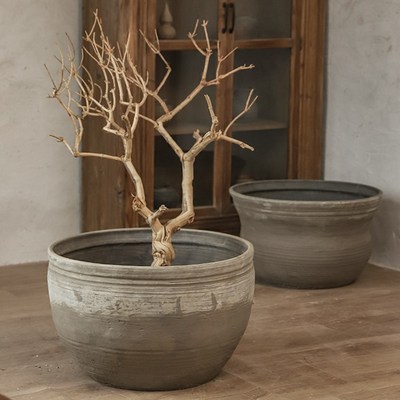 侘寂风土陶瓦盆陶缸盆民宿装饰缸荷花缸陶盆大号缸粗手工陶盆养鱼