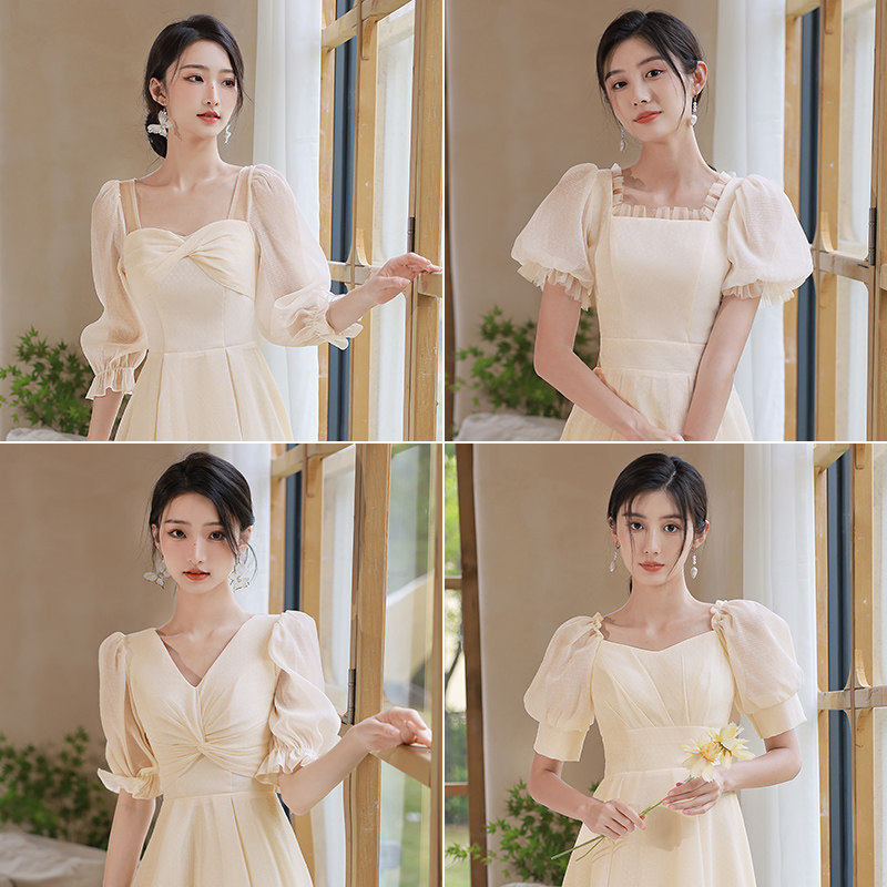 香槟色伴娘服平时可穿2022新款夏季中长款简约大气姐妹团礼服裙女