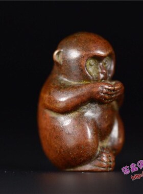 纯铜手工仿古实心紫铜茶宠小物件 灵猴 茶道小摆件