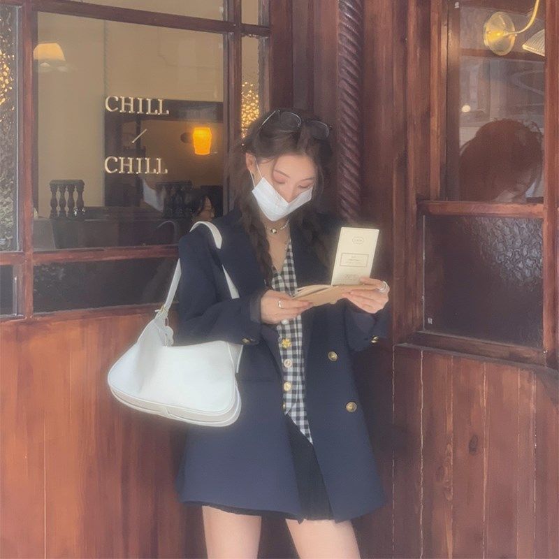 are U shop气质金扣西装套装女秋季设计感西服上衣短裤时尚两件套