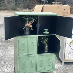 法式美式乡村风复古铁艺牛油果绿做旧创意六开门柜子储藏柜可户外