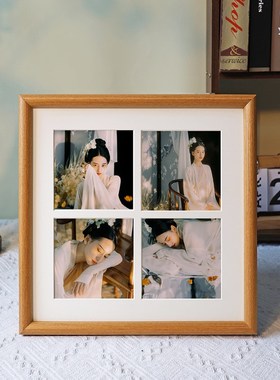 五月画馆实木宫格油画水彩画框来图来照片定制简易古装中日式相框