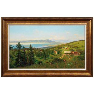 霍德勒-博登湖 美式风景森林山水客厅餐厅欧式油画有框装饰画挂画