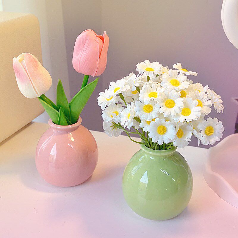 装饰摆件高级感小众陶瓷花小圆瓶办公室桌面玄关卧室客厅餐桌摆设