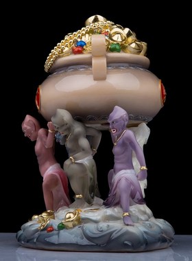 五鬼神像汉白玉居家客厅装饰品五方生财五小鬼五灵公手工艺品摆件