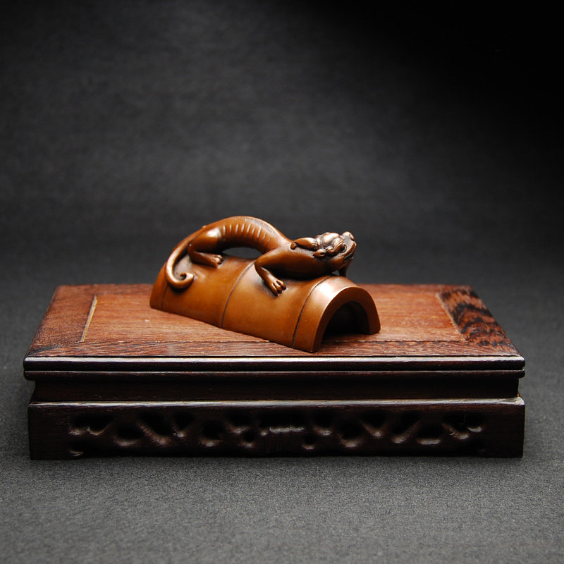 文房四宝纯铜螭龙镇尺紫铜创意竹节镇纸摆件书法把玩装饰工艺礼品