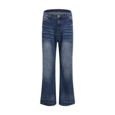 SFTTR 褶皱设计感水洗复古后跟破坏春夏微喇叭中性长裤拖地牛仔裤