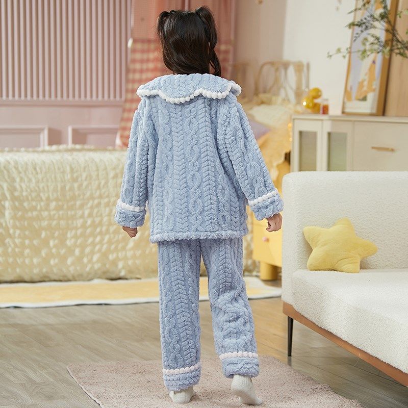 女童珊瑚绒睡衣秋冬季2024新款儿童家居服女孩法兰绒冬天加绒加厚