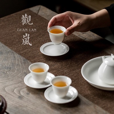 观岚陶瓷功夫茶具零配羊脂玉白瓷茶杯托小杯垫茶道创意防烫隔热垫