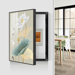 新中式电闸装饰画免打孔电表箱遮挡配电箱开关盒弱电箱竖版挂画