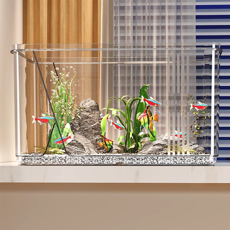 透明鱼缸生态造景小型桌面家用办公室金鱼小龟迷你方形亚克力水缸