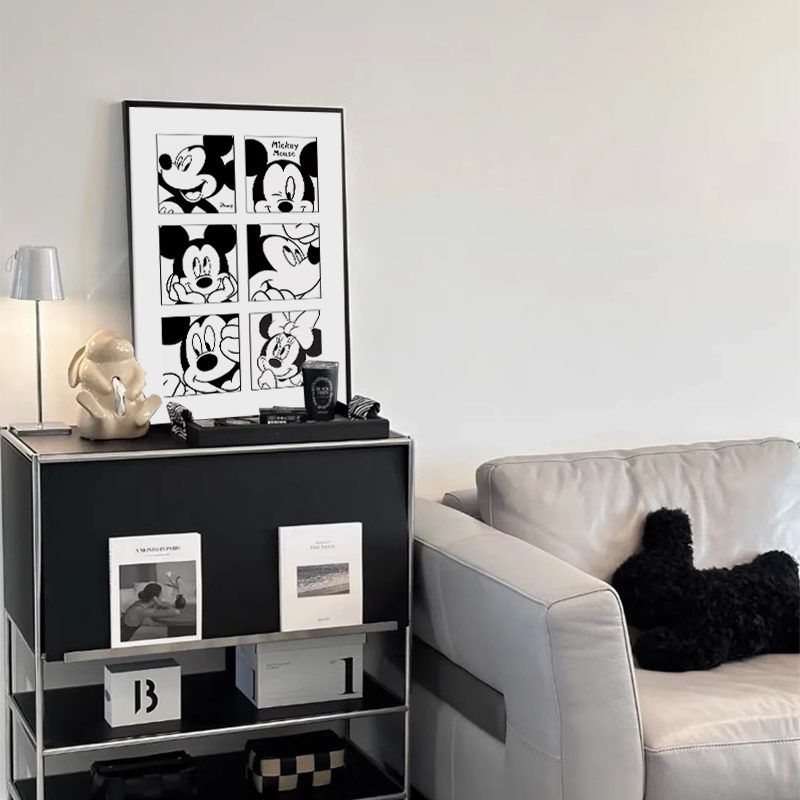 米奇客厅装饰画高级感黑白卡通挂画卧室牀头壁画沙发背景墙挂画