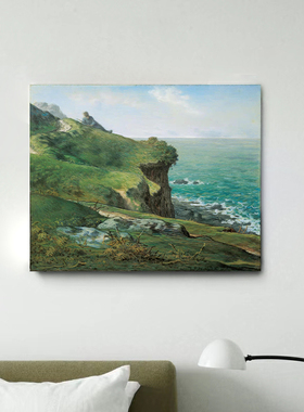 纯手绘勒格雷维尔的峭壁绿色调油画风景级感客厅装饰挂画