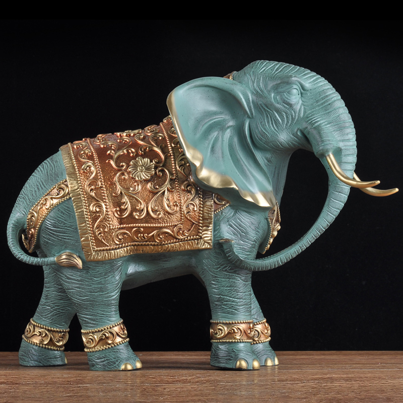 彩铜大象摆件一对招财象工艺品家居客厅电视柜装饰品乔迁商务礼品