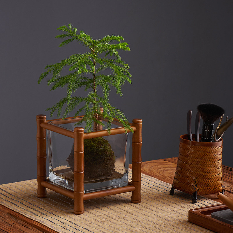 竹制养生鱼缸架茶室装饰几盆景绿植台架展示台案几