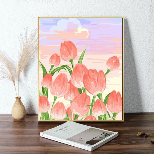 数字油画diy填充涂色郁金香油彩画高级感丙烯卧室客厅手工装饰画