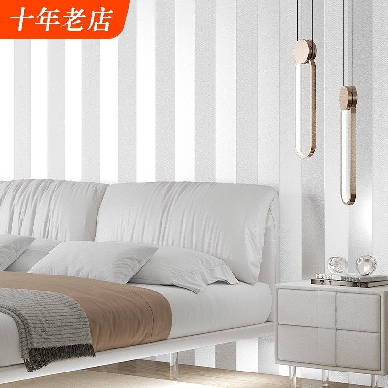 竖条纹加厚无纺布墙纸米白色米黄家用卧室客厅非自粘刷胶无胶壁纸