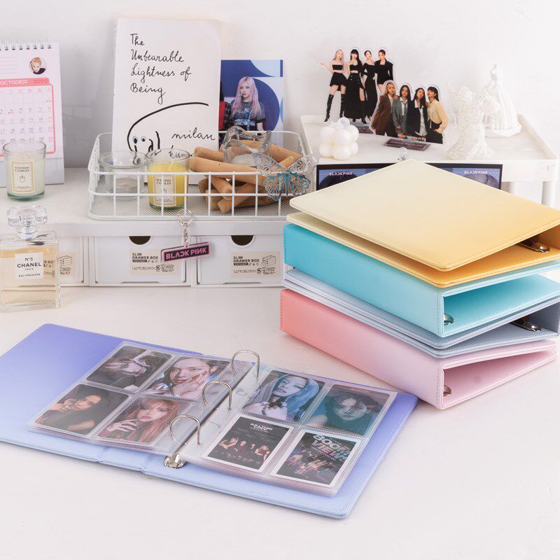 追星收纳渐变色皮质四宫格卡册专辑小卡收纳册3寸紧凑型卡页加厚