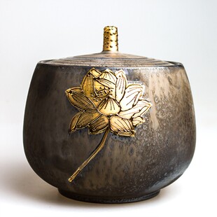 拾趣阁日式粗陶茶叶罐绿茶密封大茶叶罐 陶瓷普洱罐金属质感 包邮