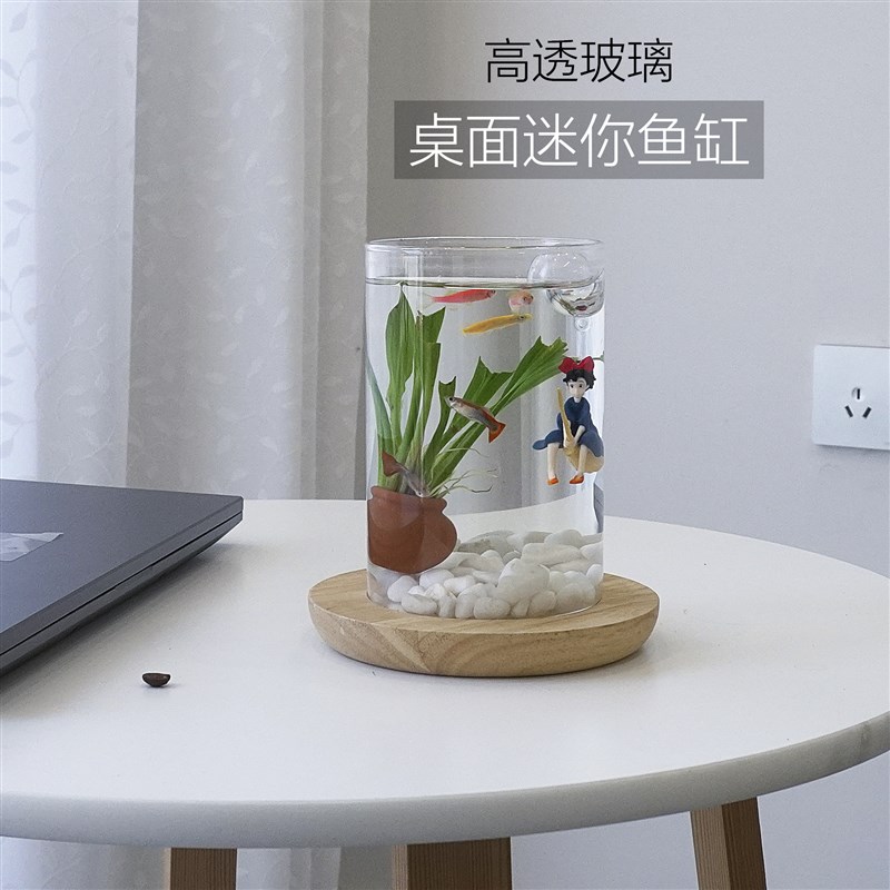 高透玻璃桌面迷你鱼缸小型造景生态缸观赏鱼创意水培绿植办公摆件图片