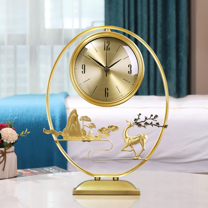 纯铜座钟新中式客厅家用台式创意坐钟表桌面时钟艺术摆件高端大气