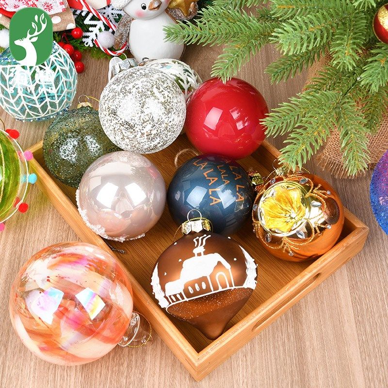 圣诞装饰品8CM玻璃彩绘球创意挂饰圣诞树场景布置玻璃造型球挂件