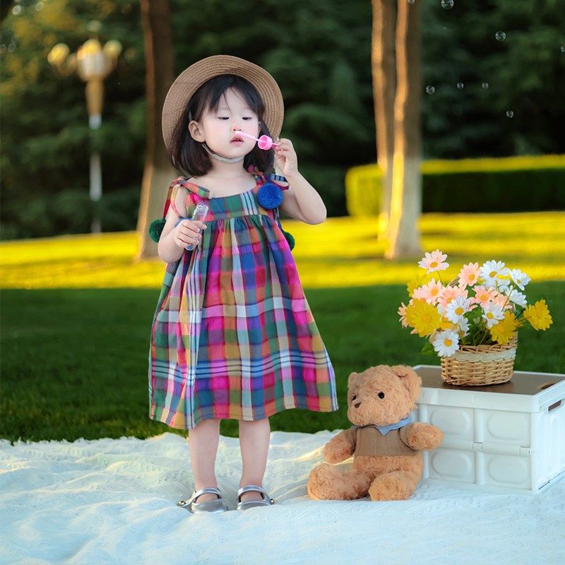 2024夏季新款女童彩色格子吊带公主裙宝宝度假风连衣裙,童装/婴儿装/亲子装,连衣裙,淘宝优惠券,粉丝福利购,淘宝优惠卷