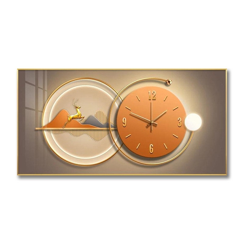 餐厅装饰画时钟2021新款钟表饭厅背景墙面挂画带挂钟厨房壁画客厅