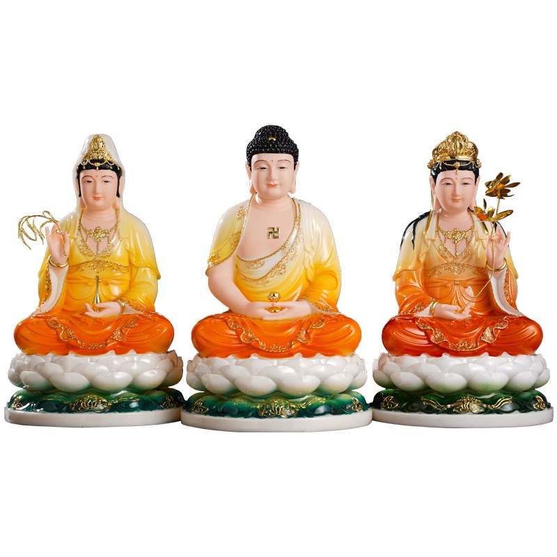 新款汉白玉娑婆三圣佛像佛祖观音地藏居家供奉摆件12寸汉白玉神像