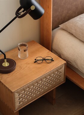 拾光盒子丹麦风北欧纯实木床头柜中古风樱桃木黑胡桃木床边柜边几