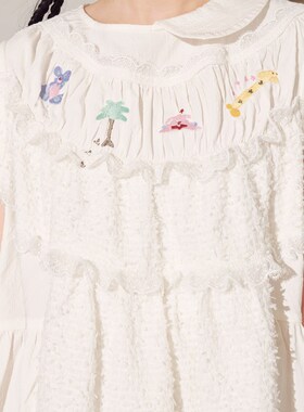 外星社 电电魔发设计感绣花小众肌理白色百搭背心裙2022夏季新品