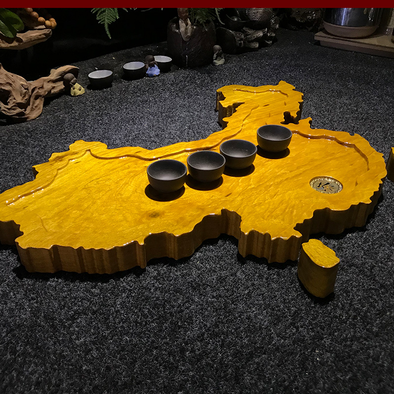 整块金丝楠木茶盘实木家用托盘小号功夫茶具根雕茶台简约原木地图