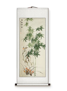 新中式竹报平安挂画 玄关走廊无框装饰壁画 茶室书房喷绘宣纸画