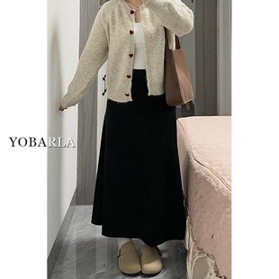 黑色毛呢半身裙女秋冬梨型身材大码胖mm高腰遮胯显瘦中长款A字裙
