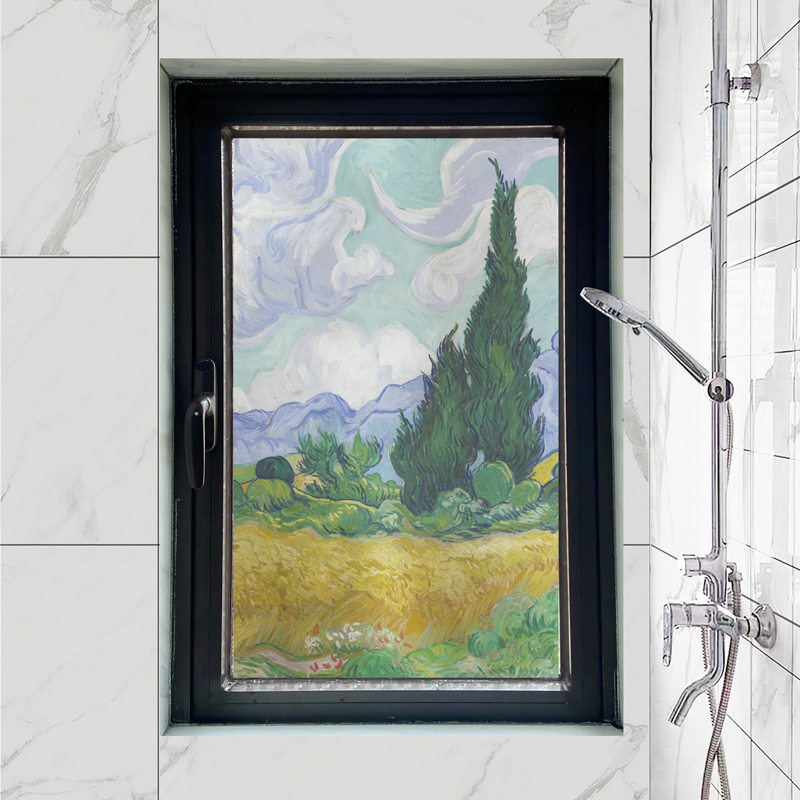 磨砂玻璃贴纸防窥防走光艺术油画梵高厕所卫生间门窗户窗花纸贴膜