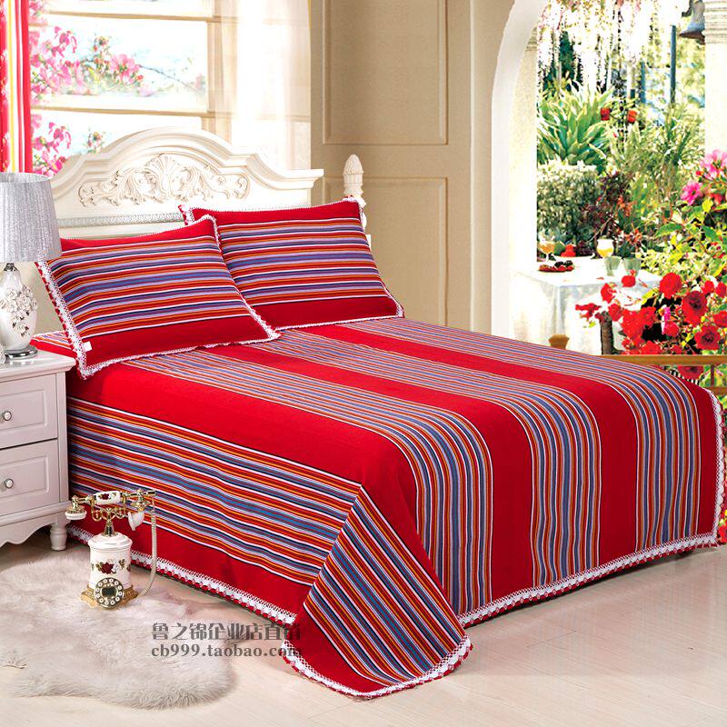 加厚花边老粗布床单单件纯棉色织山东粗布三件套单人双人1.5m1.8m,床上用品,床单,淘宝优惠券,粉丝福利购,淘宝优惠卷