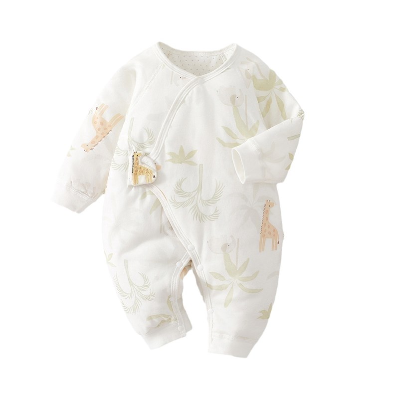 婴儿夹棉连体衣秋冬季女宝宝薄棉新生儿婴儿衣服夹棉包屁衣03月