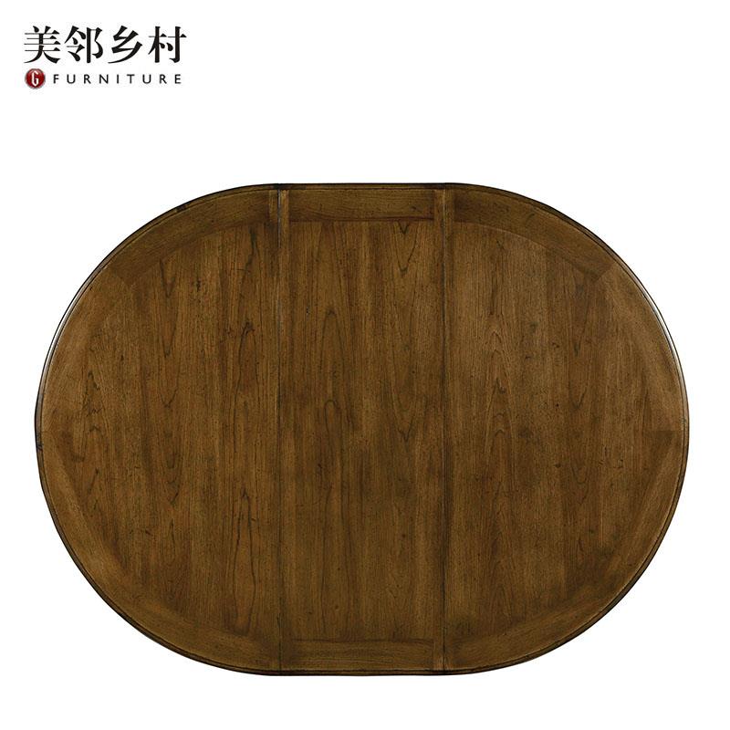 美式乡村原木实木椭圆形餐桌别墅餐厅黄棕色家用1.3米6人饭桌定制