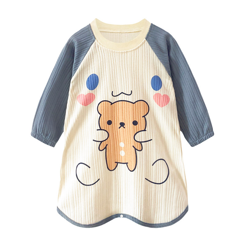 男童睡袍春季纯棉女孩睡裙春秋儿童连体睡衣婴儿春装家居服四季款