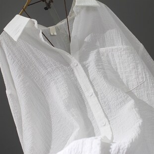 泡泡纱长袖防晒衬衫女夏季新中长款防晒衣开衫薄外搭空调衫上衣女