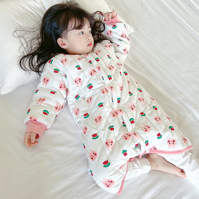 宝宝防踢睡衣儿童保暖连体睡袍冬季夹棉婴儿防着凉睡裙加厚款