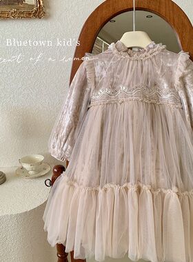 女童连衣裙加绒加厚2023秋冬装新款儿童生日礼服公主裙女宝宝裙子